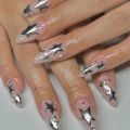 24pcs Purple Nails Long Coffin Sweet Cool Ins Style Nail Art Black Star Design Press On Nail Tips Full Cover Finished Nails. 