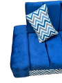 The Furniture Collection - Customised 3 Seater Sofa Cum Bed imported Fabric Soft Velvet Blue Creative Design, Armless Compact Living Spaces, Bedroom, Dorms, Guest Rooms, Apartments, Offices. 
