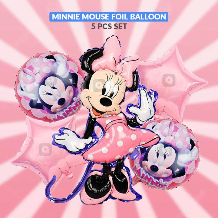Minnie Mouse 5 Pcs Foil Balloon Set | Cute Cartoon Theme Party Balloons ...