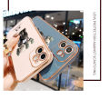 Hontinga for iPhone 12 Mini Back Cover（Free Lanyard）Luxury 6D Plating Cartoon Hug bear Side Pattern Case Soft Silicone Square Mobile Cover. 