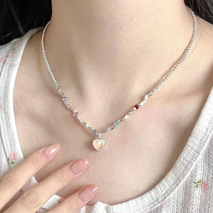 Moonlight Love Necklace Female Ins Sweet and Fresh Beaded Love Design Neckland