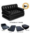 5 in 1 Inflatable Three Seater Queen Size Sofa Cum Bed Air Folding Bed Couch Blow up Mattress with Electronic Pump Portable Sofa (188x152x64 cm, Black) (Inflatable Sofa) (A1). 