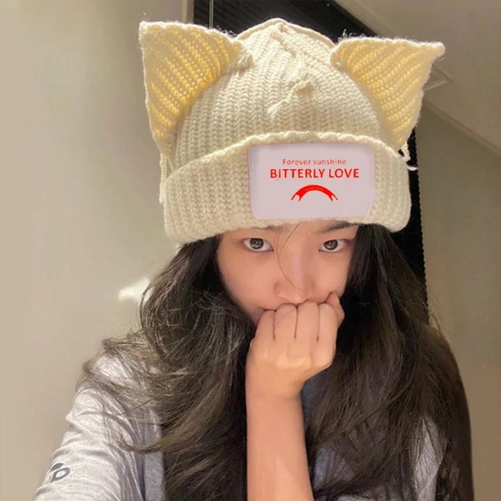New Kpop Stray Kids HyunJin Hendery Same Beanies WAYV Leeknow Knitted Cat Ear Hat Fashion Cute Cap Casual Headgear