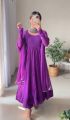 Chiffon Angrakha Purple Long Frock With Lace Dupatta Perfect For Any Special Occasion. 