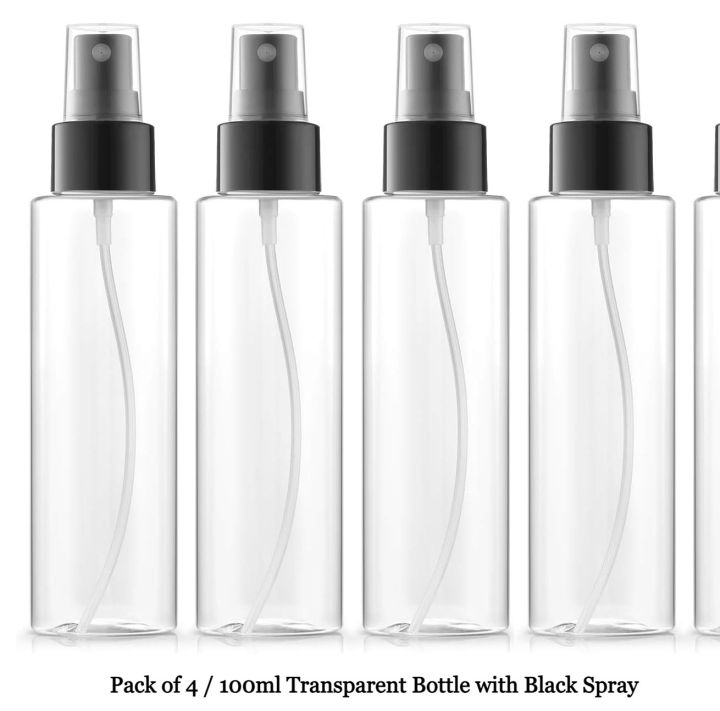 Pack of 4 / Empty Plastic Spray Bottle 100ml Black / Refillable Fine Mist Spray Bottles Empty Makeup Bottles Empty Portable Spray Bottles for Face