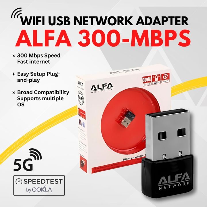 Alfa USB Wifi Adapter 300Mpbs - Strong Signal Quality Wireless Wifi Adapter Dongle Receiver Network LAN Card PC 300 Mbps Network Card / Gaming