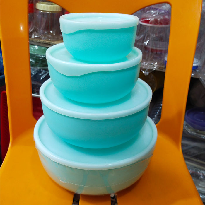 Set Of 4 Piece High Quality Plastic Round Shape Storage Bowl With Lid