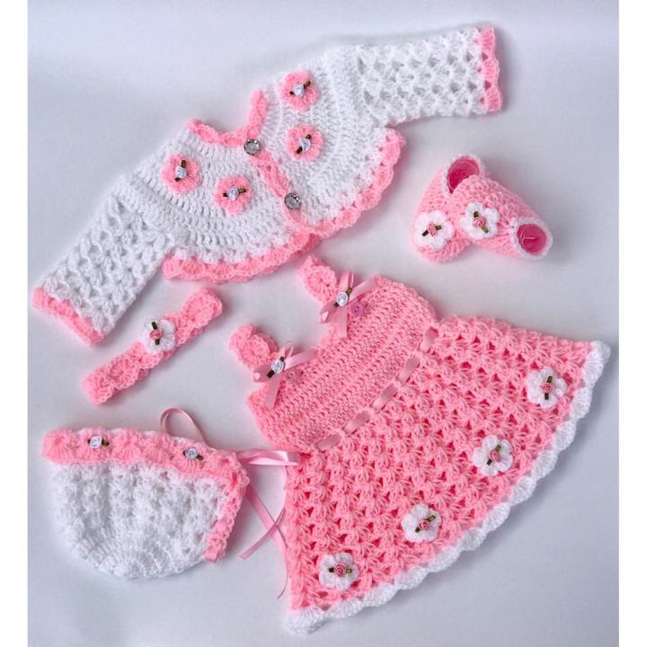 ZEBY Handmade crochet dress set for baby girl pink baby girl outfit 0 to 24 months newborn dress Daraz.pk