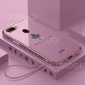 For OPPO F9 / OPPO F9 Pro Cover + Wrist Strap Fashion Shiny Maple leaf Plating Square Bumper Phone Case Soft TPU Silicone Shockproof Protective Back Cover. 