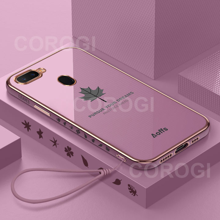 For%20OPPO%20F9%20/%20OPPO%20F9%20Pro%20Cover%20+%20Wrist%20Strap%20Fashion%20Shiny%20Maple%20leaf%20Plating%20Square%20Bumper%20Phone%20Case%20Soft%20TPU%20Silicone%20Shockproof%20Protective%20Back%20Cover%20-%20Image%202