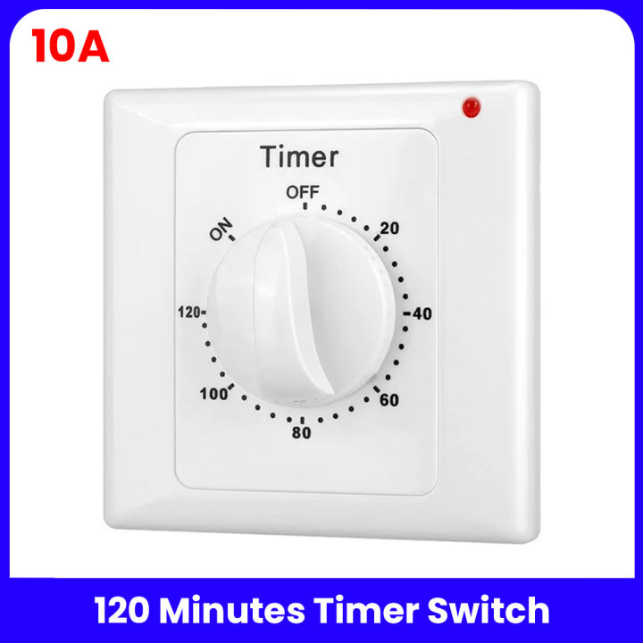120 Minutes Wall Mount Motor Timer Switch | 10A Mechanical Knob Control for Fan, Heater, Exhaust, and Appliances