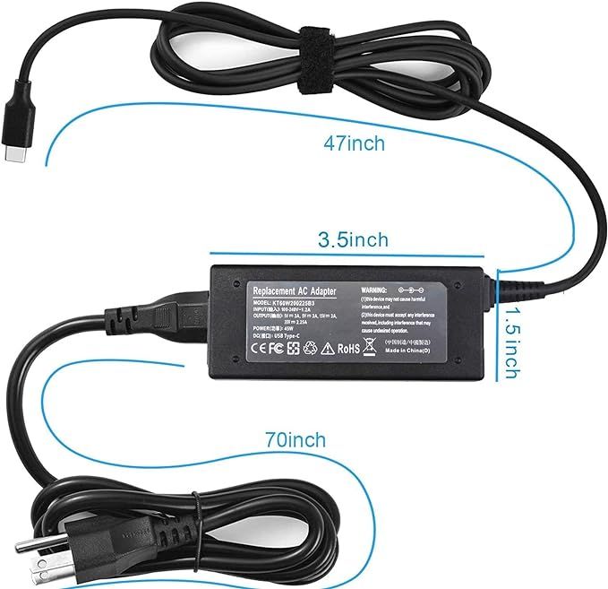 65W 45W Type C USB-C Charger for Lenovo Chromebook 100e 300e 500e C330 C340 S330 Yoga C930 C740 S730 730 730S 720 910 920 ThinkPad X1 Carbon 5th 6th 7th 8th Gen T480s T490s T580s T580 T590 T480 E480