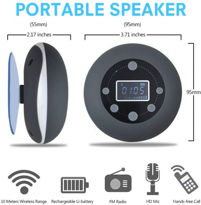 Shower%20Radio%20Bluetooth%20Speaker%205.0,%20JoyGeek%20Waterproof%20Wireless%20Bathroom%20Music%20with%20Suction%20FM%20Microphone%20Hands-Free%20Calling%2010%20Hours%20LCD%20Clock%20Display%20SD%20Card%20Play%20for%20%C3%8EPhone%20%C3%8CP%C3%81d%20Samsung%20-%20Image%206