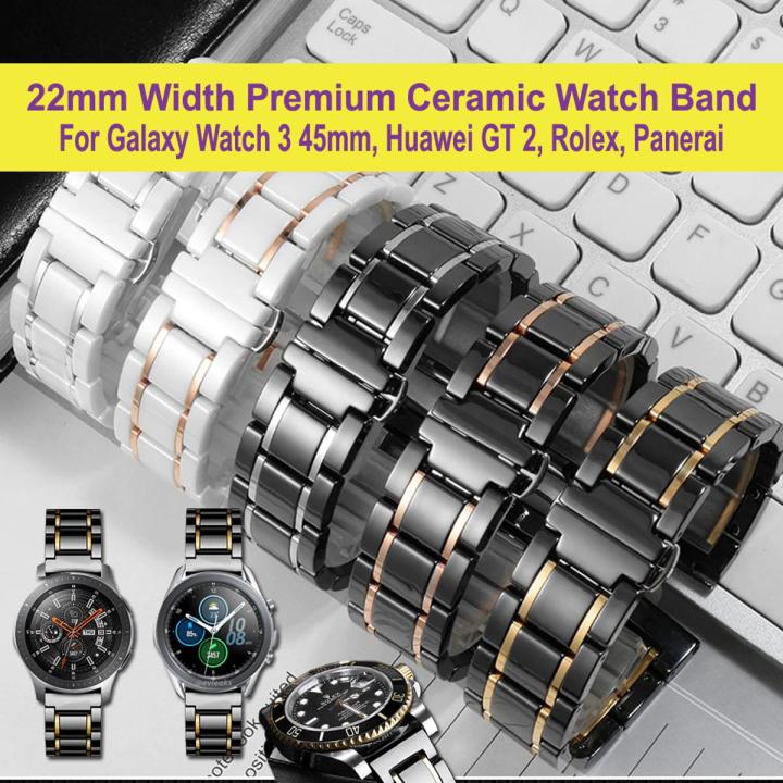 22mm Width Premium Quality Ceramic Watch Band Strap For Galaxy Watch 3 45mm, Huawei Watch GT 2 and All Other Automatic Quartz Watches