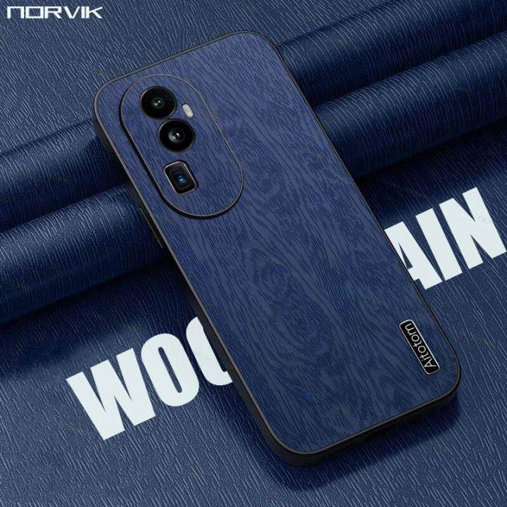 NORVIK For OPPO Reno 10 Pro Plus/Reno 10 Pro+ 5G Phone Case Luxury Matte Soft TPU Business Wood Grain Pattern Leather Full Cover Sweatproof Back Casing N17-D1