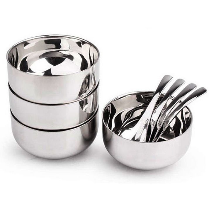 Stainless Steel Bowl 11 cm Small Mini Bowls with 4 Tea Spoon Set 4 Pcs