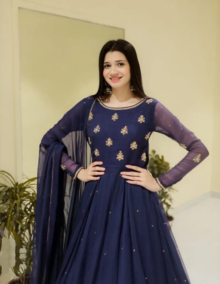 Eid Collection For Long Maxi Embroidery Dresses -- Neck & Sleeves Sequence  Embroidered With Lace and