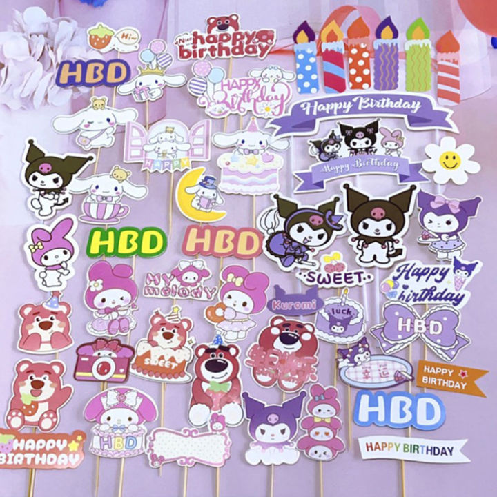 Sanrio Kuromi Cake Topper Decoration Doll Anime Kawaii Dessert Decor Mini Action Figures Model Kid Birthday Party Ornament