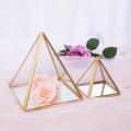 Glass Jewelry Box Golden Geometric Decorative Box Geometric Glass Pyramid Ring Holders for Wedding Birthday Gift S. 