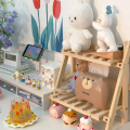 Elegant Natural Wood Triple-Layer Folding Bookshelf and Display Rack. 