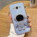 For Samsung Galaxy Grand Prime / Grand Prime Plus Back Cover with Cartoon Astronaut Folding Stand Luxury 6D Plating Frame Shiny Cases Soft Silicone Square Protective Mobile Phone Case. 