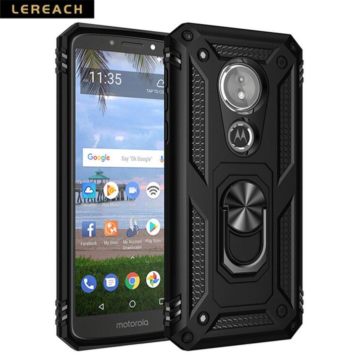 Lereach For Motorola E5 / G6 Play Mobile Phone Case TPU Hard Ring Car Ring Bracket Shockproof Back Cover