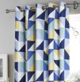 Curtain Set, Printed curtains for room  New Tiles Yellow-Navy Blue  Pack of 2 Curtains. 