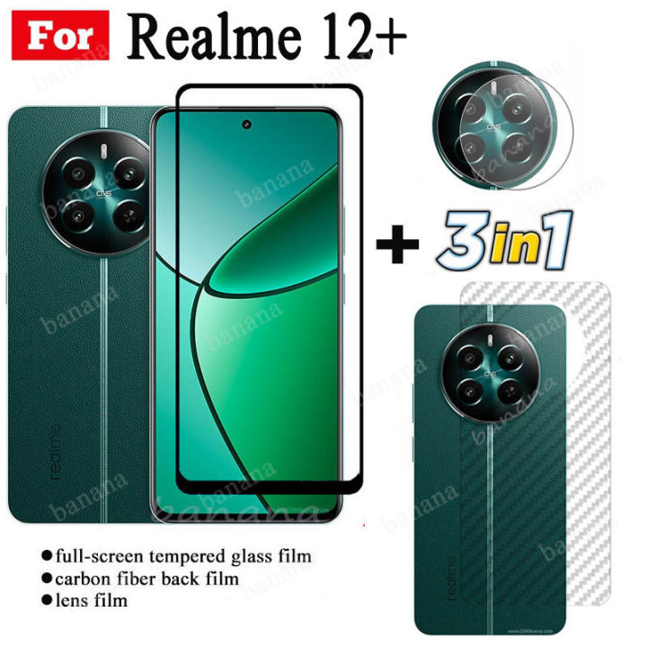 Realme 12+ Realme 12 plus Tempered Glass Film for Realme 12+ 5G Realme 12 5G Realme 11 4G 5G 3 in 1 Camera Lens Glass Screen Protector Protective Glass Film