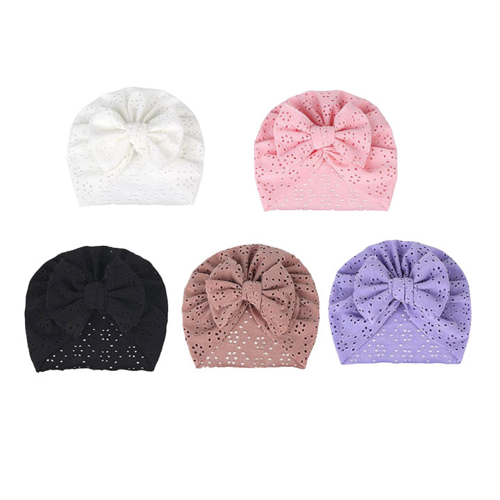 New Baby Turban Hat Candy Color Bow Knotted Hats Summer Breathable Newborn Fetal Cap Soft Elastic Infant Girl Bonnet Beanie