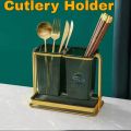2 Compartments Round Cutlery Holder Utensil Holder Countertop Kitchen Utensil Organizer Spoon Fork Holder Organizer Cutlery Caddy Drying Rack 2 Green Cups with Gold Iron Frame Cooking Utensil Crock Chic. 