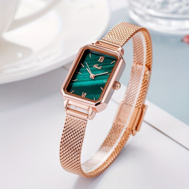 GEDI Women's Retro Rectangle Pointer Quartz Watch Elegant Fashion Analog Stainless Steel Wrist Watch