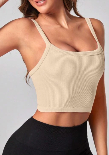 YOGA BASIC RIBBED KNIT CROP SPORTS CAMI TOP
