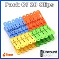 Pack Of 20 | Best Qulity Plastic Clothes Hanging Clips Clothespins Pegs Laundry Pin Household Holder Pins Hanger Home Clamp Fastener Clothespin Clipper Cloth Convenient Clamps Clothesline Clothing Simple Travel Portable - Multi Colour. 
