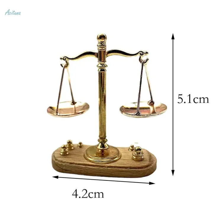 Vintage%201:12%20Dollhouse%20Miniature%20Balance%20Scale%20with%206%20Weight%20for%20Room%20Pretend%20Play%20Furniture%20-%20Image%202