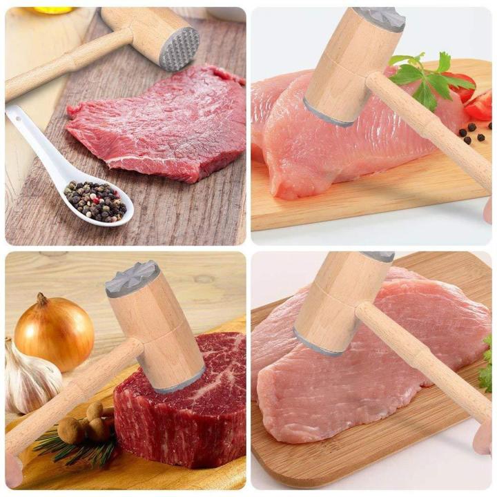 Meat Hammer -Beech Wood Handle with Double Headed Design for Tenderizing and Flattening