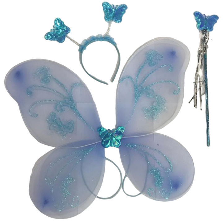 3pcs/Set Butterfly Wing Party Angel Wings Cosplay costume for girls kids princess hairband fairy wants dress Princess Girl Fairy, School Party Dress For Daughter