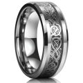 10 Colors 8mm Men's Stainless Steel Celtic Dragon Ring Inlay Red Green Black Carbon Fiber Ring Wedding Band Jewelry Size 6-13. 