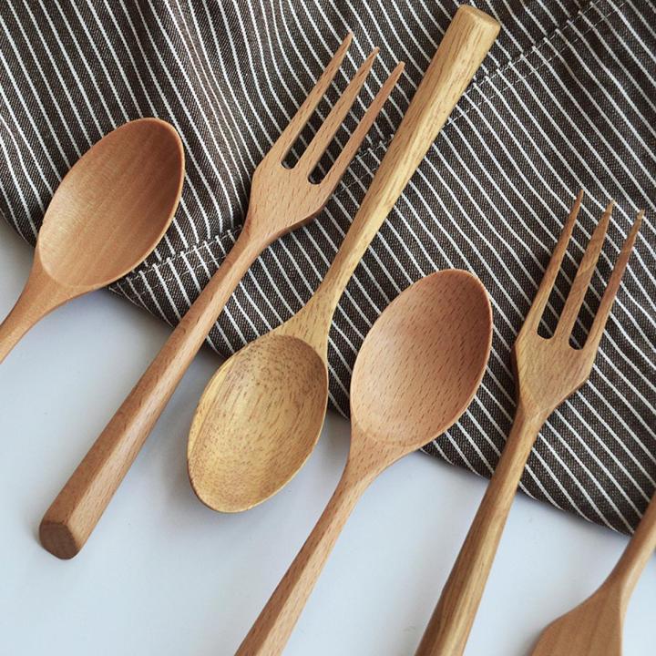 Creative Design Thick Handle Wood Spoon Fork Chopstick / Portable Tableware Wooden Cutlery Sets
