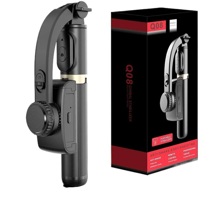 Q08 | L08 Gimbal Stabilizer Compatible with iPhone Smartphone Android,Selfie Stick Tripod, Portable Extendable 3 in 1 Phone Tripod Selfie Stick with Wireless Remote Compatible Android with iPhone (Black)
