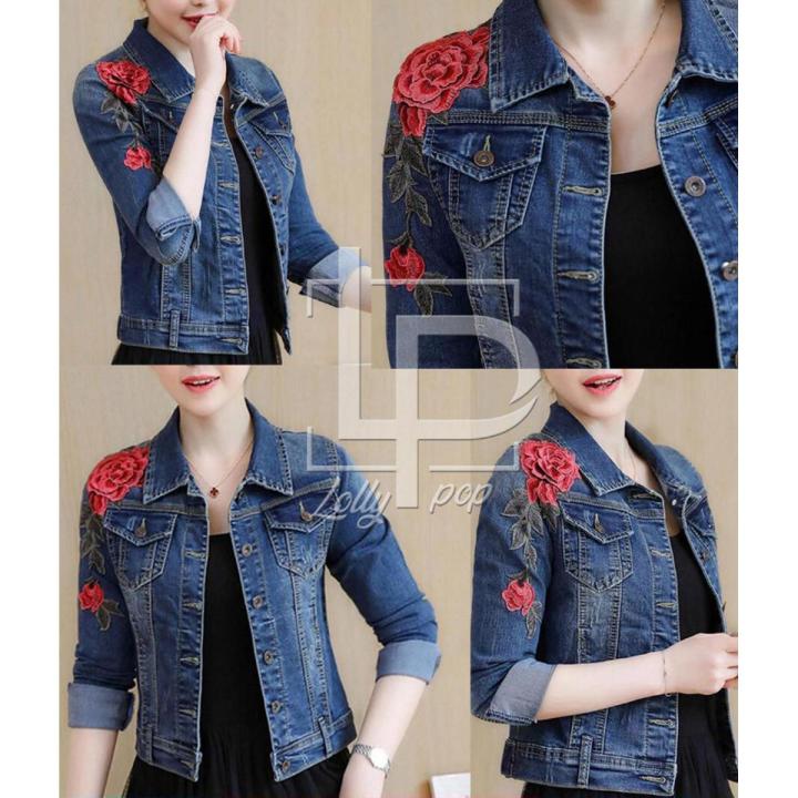 Stylish Flower Denim Jacket For Girls