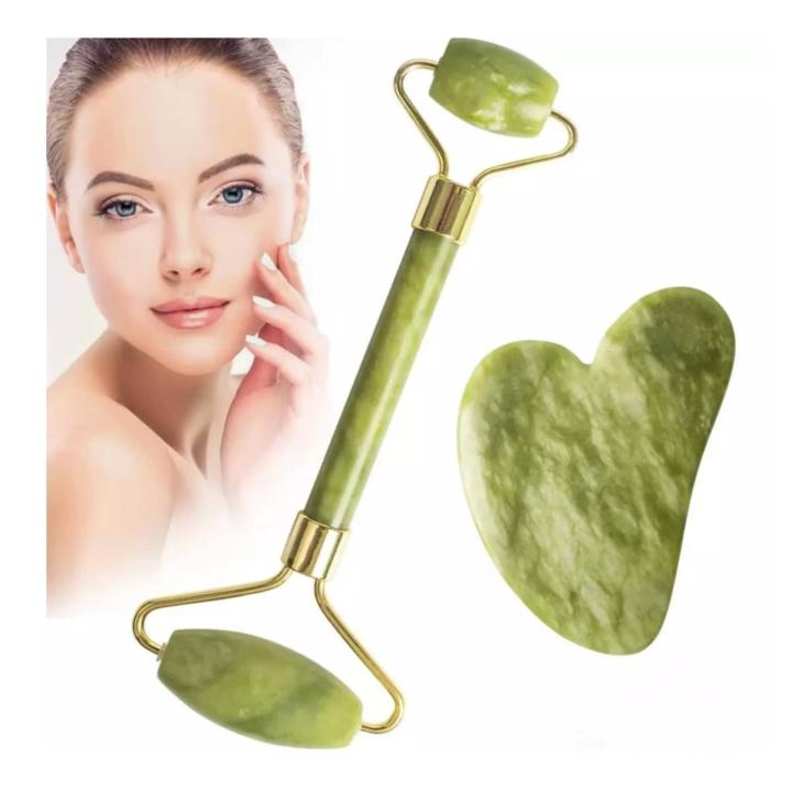 Jade Roller Gua Sha Facial Beauty Tool Massage Face Roller Skin Stone For Anti Face Aging Neck Wrinkles Massager For Face Neck & Eye Treatment Facial Roller-Durable