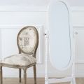 Oval Cheval Mirror, Floor Standing, White Wood Frame. 