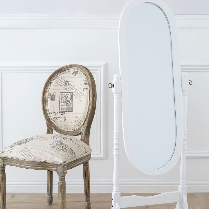 Premier Home - Oval Cheval Mirror, Floor Standing, White Wood Frame