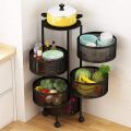 Dream Enterprises Multi Layer Round Rotating Fruits & Vegetables Storage Shelves Basket Rolling Rack with Breakable Wheels for Kitchen Bathroom Office. 