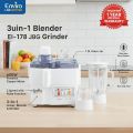Enviro 3-in-1 Juicer Blender Grinder EI-178 JBG | Imported | 600W Powerful 100% Copper Motor | 1.0L Glass Jar | Electric Fruit Juicer Machine for Home Kitchen with 1 Year Official Warranty. 