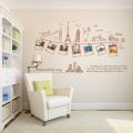 Travel Frame Wall Stickers Family Memories DIY Wall Decor Hanging PVC Wall Paper Eiffel Tower Removeable Wall Decal. 