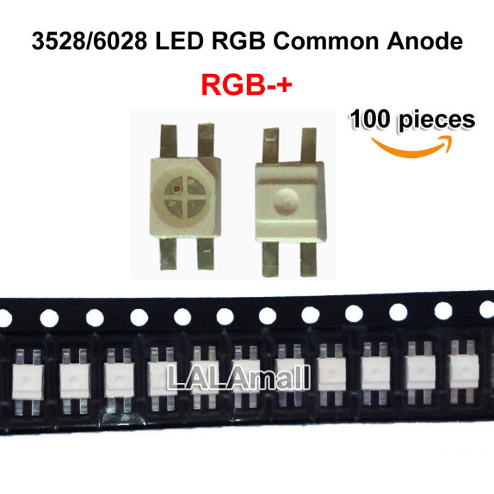 【FOOT SOFA】100pcs 3528 6028 RGB SMD LED 20mA 0.06W 4 Feet Light Emitting Diode for Mechanical Keyboard Lamp Beads Red Green Blue Colorful Common Anode 4Pin