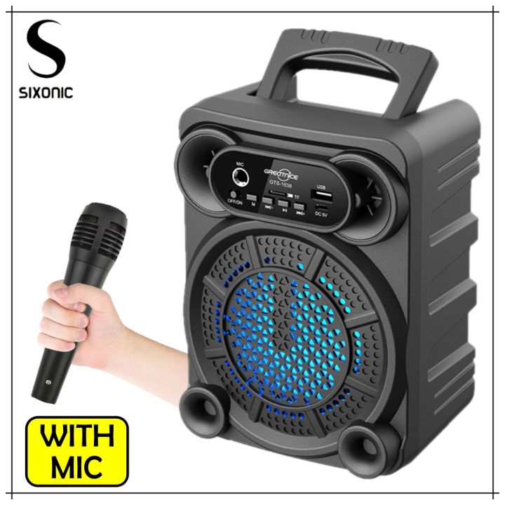 Sixonic GTS 1637 / 1638 Portable Rechargeable Wireless Bluetooth Speaker With Microphone USB SD Card Supported Powerful Sound Quality