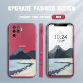Jizetin for OPPO F19 Pro / A94 Case Mount Fuji Design Side Design Phone Case Square Edge Pattern Liquid Silicone Cases Full Cover Camera Shockproof Protective Case. 
