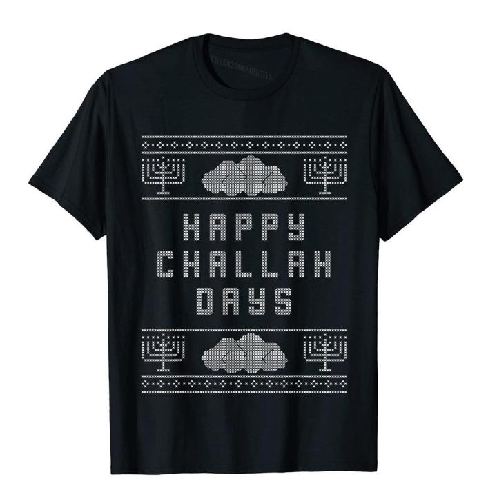 Funny Hanukkah Shirt Happy Challah Days Cute Chanukah Gift Tops Shirts Graphic Youthful Cotton Men's T Shirt Cool